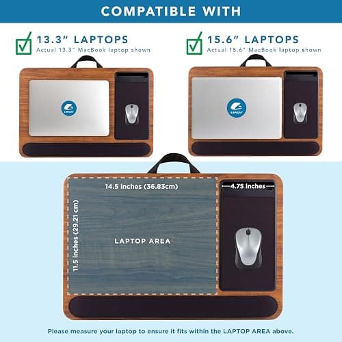 LAPGEAR Home Office Pro Lap Desk with Wrist Rest, Mouse Pad, and Phone Holder - Espresso Woodgrain - Fits up to 15.6 Inch Laptops - Style No. 91612 thumbnail 5
