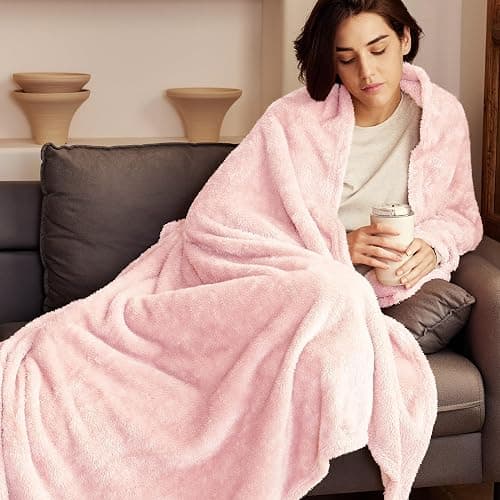Exclusivo Mezcla Plush Fuzzy Fleece Throw Blanket Extra Large, Super Soft, Fluffy and Warm Blankets for Couch, Bed, Suitable for All Seasons (50x70 Inches, Light Pink) thumbnail 3