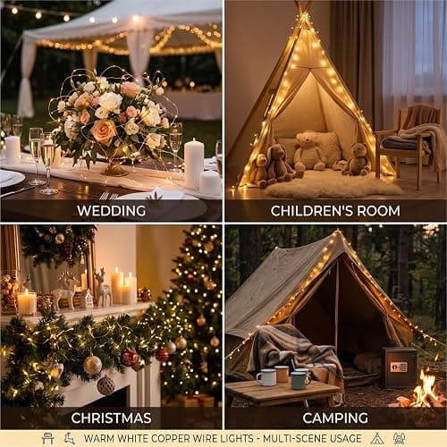 SINAMER 16FT 50LED Fairy Lights Battery Operated (Included), 8 Modes & Time | Waterproof Silver Wire, Mini Twinkle Starry Firefly Lights, For Mason Jars Party Wedding Parties Wreath Decor, Warm White thumbnail 7