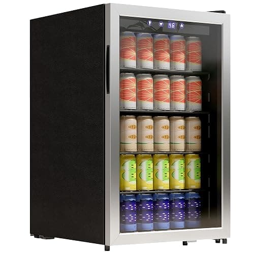 HOMCOM 160 Can Beverage Refrigerator Cooler with Double-Layer Glass Door, 4.4 Cu.Ft. Under Counter Freestanding Beverage Fridge with Adjustable Shelves for Beer Soda Drink Bar Wine - Image 1