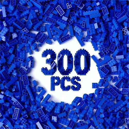 300Pcs Building Brick Bulk, Blue Bulk Bricks with 5 Sizes, Compatible with Lego and Parts and Pieces, Creative Halloween Christmas Building Block Toys for Boys Girls Ages 6 7 8 9 10 Years Old - Image 1