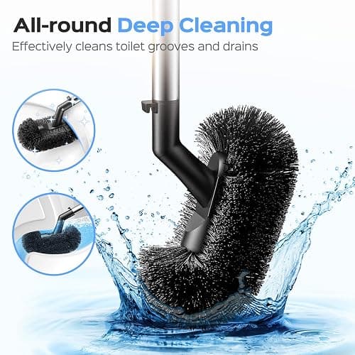 HAMITOR Toilet Plunger and Brush Set: 2 in 1 Stainless Steel Rustproof Combo with Deep Cleaning Curved Bristles - Heavy Duty Toilet Unclogging for Family Bathroom - Compact Apartment Accessories thumbnail 2