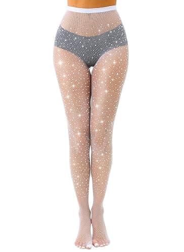VEBZIN Sexy Sparkly Fishnets Stockings Jeweled High Waist Fishnet Tights for Women Rhinestone Party Pantyhose thumbnail 4