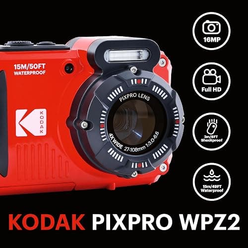 KODAK PIXPRO WPZ2 Rugged Waterproof Digital Camera 16MP 4X Optical Zoom 2.7" LCD Full HD Video, Red thumbnail 2