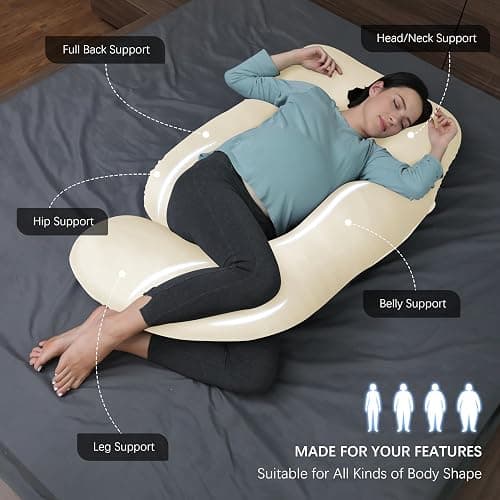 MOON PARK Pregnancy Pillows for Sleeping - U Shaped Full Body Maternity Pillow with Removable Cover - Support for Back, Legs, Belly, HIPS - 57 Inch - Ivory - Cooling Cover thumbnail 3