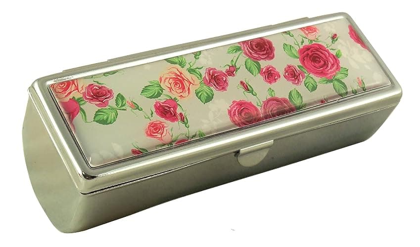 Houder Designer Lipstick Case with Mirror for Purse - Decorative Lipstick Holder with Gift Box - Velvet Lined - Protect Your Lipsticks in Style (Red Roses) thumbnail 2