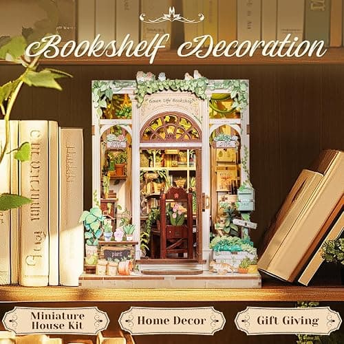 CUTEBEE Book Nook Kit - DIY Miniature House Dollhouse Kit for Adults and Teens, Booknook Tiny House Bookshelf Decor 3D Wooden Puzzle, Gifts for Family Friends (Green Life Bookshop) thumbnail 4