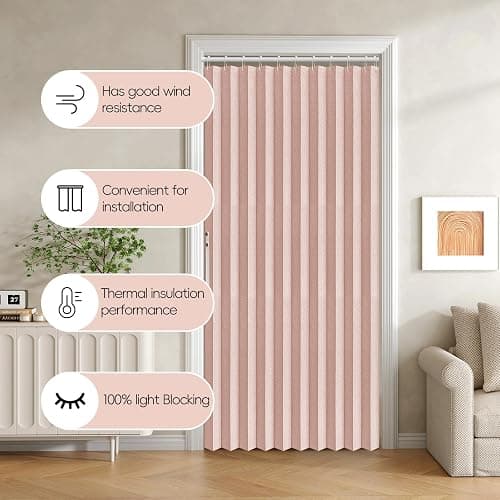 Jilron 100% Blackout Fabric Folding Door Curtain with Magnetic Closure - Accordion Style for Sliding Doors, Closets,Wardrobe and Temporary Door Solutions Doorway Curtains（W42 x L78, Pink，1 Panel） thumbnail 8