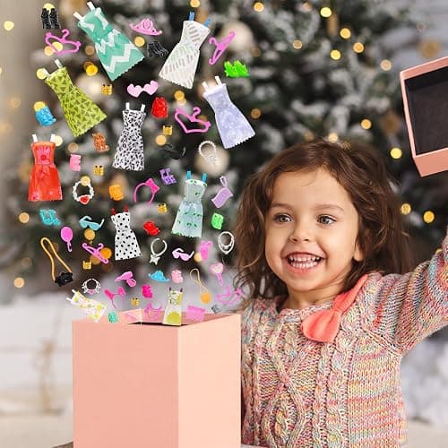 BARWA 53 pcs Doll Clothes and Accessories 10 pcs Party Dresses with 42 pcs Shoes, Crown, Necklace, Hangers, Bags, Accessories for 11.5 inch Doll thumbnail 2