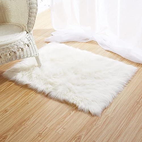 Faux Sheepskin Fluffy Rug, Soft White Shag Carpet for Bedroom, Living Room, Kids Room Decor, Non-Slip Runner Rug for Hallway, Cozy Faux Fur Floor Mat　 (White, 2x3Ft) thumbnail 6