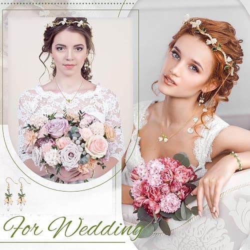 Tondiamo 4 Pcs Cherry Blossom Jewelry Set Cute Cherry Blossom Gifts Pink Flower Fairy Necklace Bracelet Dangle Earrings Headband Whimsical Jewelry for Women Bride Wedding Valentines Gift thumbnail 5