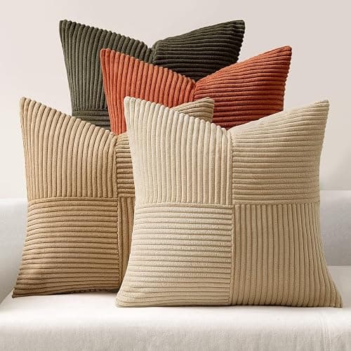 MIULEE Rust-Olive Green Decorative Throw Pillow Covers 18x18 Inch Set of 4 Boho Color-Clash Cushion Cases Farmhouse Pillow Cases Corduroy Striped Home Decor for Couch Sofa Living Room Bed thumbnail 2
