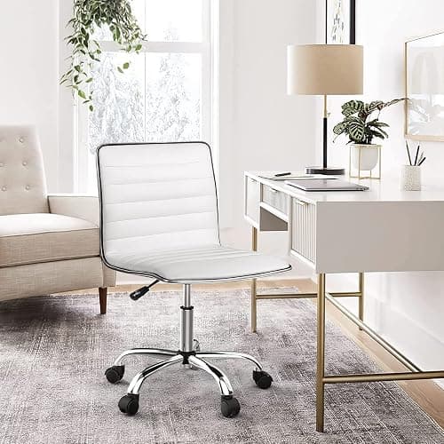 OFIKA Office Desk Chair, Adjustable Task Chair, Low Back Faux Leather Ribbed Swivel Chair, Armless Home Rolling Chair Retro with Wheels thumbnail 7