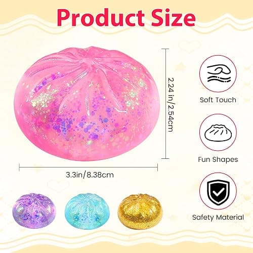 Sugar Glitter Dumpling Squishies, 2026 New Mystery Bun Dumpling Squishy with Steamer Box, Squeeze Ball Fidget Sensory for Stress Relief (Golden) thumbnail 2