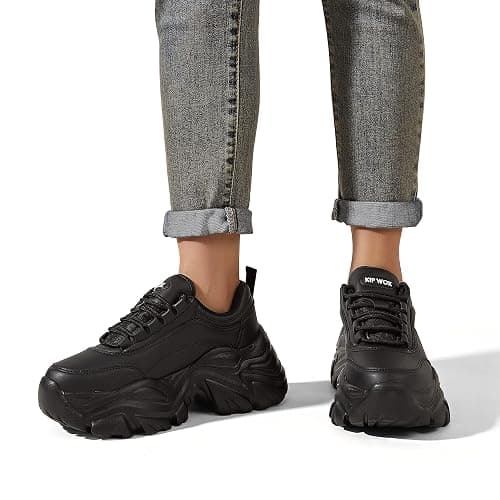 K KIP WOK Chunky Sneakers for Women Fashion Platform White Leather Casual Dad Shoes Comfortable Wedge Walking Sport Sneakers thumbnail 2