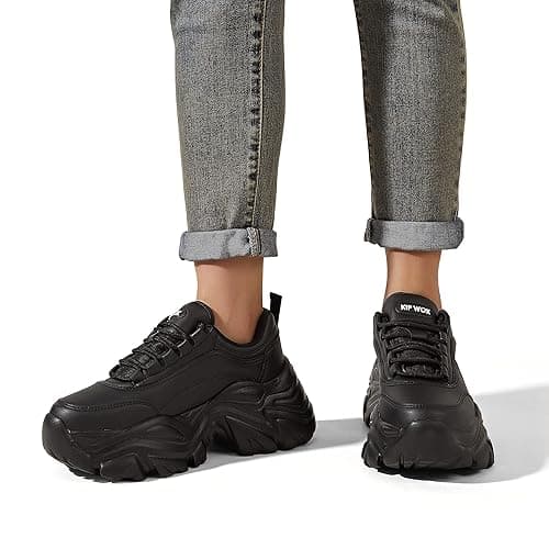 K KIP WOK Chunky Sneakers for Women Fashion Platform White Leather Casual Dad Shoes Comfortable Wedge Walking Sport Sneakers thumbnail 3