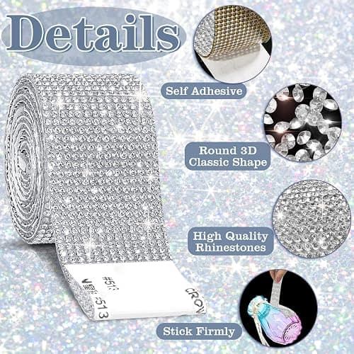 8 Rolls Rhinestone Ribbons,Cludoo 8 Yard Silver Self Adhesive Rhinestone Ribbon, Bling Crystal Diamond Ribbon Roll Wrap Glittering Rhinestones Sticker for Decoration Car DIY Arts Crafts Wedding thumbnail 3