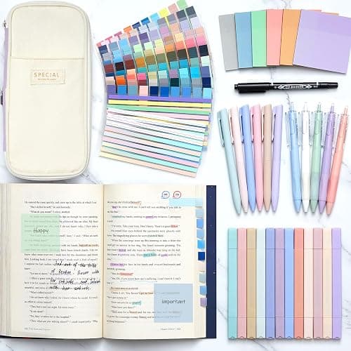 135 Pcs Book Annotation Kit Aesthetic Pencil Case Bag with 12 Highlighter 11 Gel Pen 1 Marker 300 Sheets Transparent Sticky Notes Pads 2640 Index Tabs Bible Study Supplies for School Gift(Purple) thumbnail 5