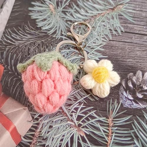 Ensiolau Keychain Handmade Weaving Cute Strawberry Flower Keychains Gift for Car keys Bag Wallet Purse Women Girls thumbnail 4