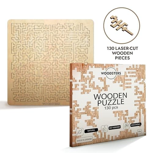 WOODSTERS Mind Bending Wooden Jigsaw Puzzle - Difficult Challenging Impossible Puzzles for Adults, Advanced Hard Jigsaw Puzzles - Aztec Labyrinth - 130 Pieces thumbnail 8