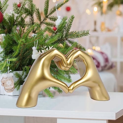 HMASYO Gold Heart Hand Sculpture Love Finger Resin Statue, Aesthetic Home Decor for Living Room Bedroom Coffee Table Bookshelf, Birthday Idea for Girls Mom Mother`s Day Decorations (No Bracelet) thumbnail 6