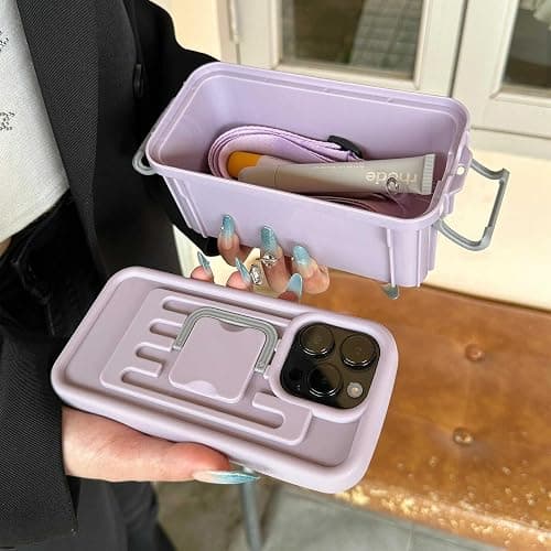 QoKcoahn Storage Box Phone Case for iPhone 16,Creative Box Crossbody Phone Case with Adjustable Long Shoulder Strap Funny Kawaii Anti Fall Soft Silicone Protector Rose Red - iPhone 16 - Rose Red thumbnail 5