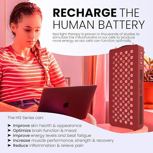 Hooga Red Light Therapyfor Face & Body, 60 LEDs, 660nm Red 850nm Near Infrared with Timer for Pain Relief, Skin Health, Anti-Aging, Sleep, Energy & Recovery, Includes Hanging Kit & Handle - HG300 thumbnail 5