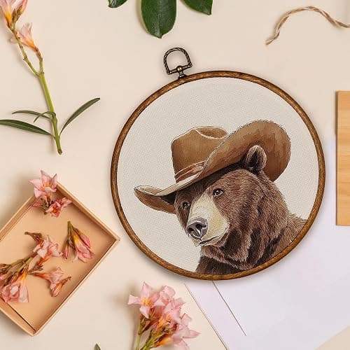 BCUANGD Western Trendy Round Wall Art Decor - Retro Bear Neutral Wall Art Canvas Frame Artwork Prints, Rustic Vintage Country Round Wall Hanging Decorations for Home Farmhouse Bedroom, 10"x10" thumbnail 4