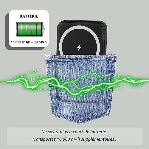 Wonder Full Power - Batterie Externe MAGNETIQUE 10 000 mAh - Compatible avec iPhone, Samsung, et Autres Mobiles Power Bank - Charge Rapide 20W avec USB-C Entrée & Sortie - Câble USB-C fourni. thumbnail 2