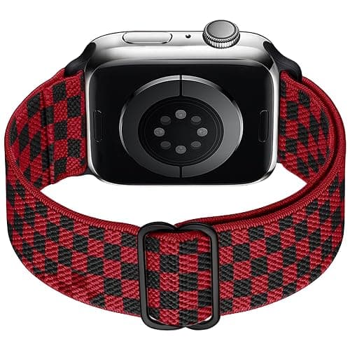 MITERV Stretchy Nylon Loop Bands Compatible with Apple Watch 38mm-49mm, iWatch Series 1-10, SE, Ultra; Sport Loop Design; Unisex; Black with Red, Graphic Print; 9.5 inches; Adjustable Fit thumbnail 3