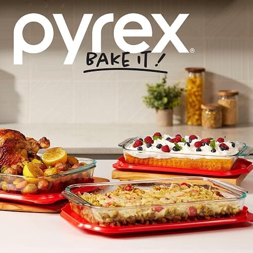 Pyrex Basics 3-Pack Glass Baking Dish Set (2QT, 3QT, 4.8QT) With BPA-Free Lids, Rectangular Glass Bakeware, Dishwasher, Microwave, Freezer & Pre-Heated Oven Safe thumbnail 5