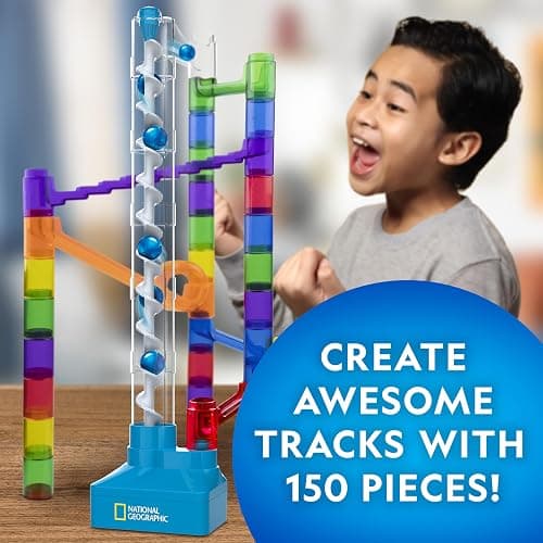 National Geographic Motorized Marble Run 150-Piece Building Set for Kids | Motorized Elevator, 30 Marbles, Storage Bag, Perpetual Motion Machine, Physics Learning, STEM Toy, Marble Maze thumbnail 4