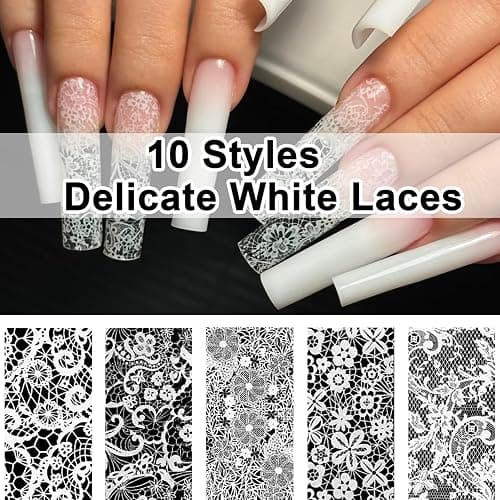 BAOYAALIN 20 Rolls Lace Nail Foil Sheets, 2 Boxes Black and White Flower Nail Foils Transfer Nail Art Decals, Holographic Stickers for DIY Acrylic Nails Manicure Wraps Decoration thumbnail 5