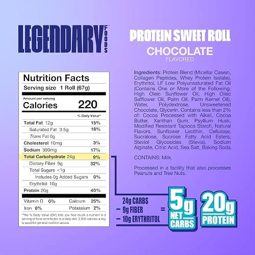Legendary Foods 20g Protein Chocolate Sweet Roll - Premium High Protien Bars, Low Carb Meal Replacement Snack, Low Glycemic Index, Gluten Free Snacks - Zero Sugar, Keto and Diabetic Friendly 8-Pack thumbnail 2