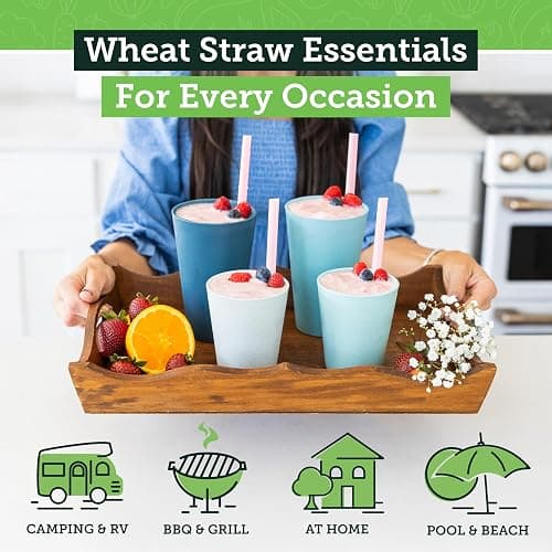 Grow Forward Premium Wheat Straw Cups - 13 & 20 oz Unbreakable BPA Free Hard Plastic Cups – Reusable Lightweight Plastic Drinking Glasses for Kitchen, Outdoor, Water, Camping, RV - Seascape thumbnail 3