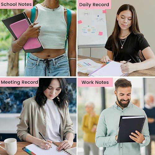 CAGIE 5 Subject Notebook College Ruled with Removable Tabs, Lined Spiral Journals Notebook for Women Men Writing, Notebooks for Work Note Taking School Supplies, A5 - Pink - Pink - 6.2''x8.2'' thumbnail 2