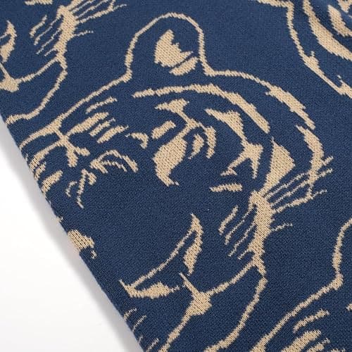 OXKnit Knittd Midi Skirts for Women, Mod Style Casual Retro Tiger Pattern High Waist A Line Cotton Blue Skirts thumbnail 4