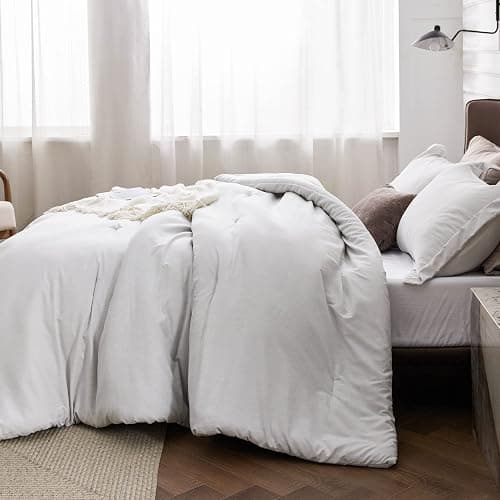 Bedsure Queen Comforter Set - Grayish White Soft Bedding for All Seasons, Cationic Dyed Bed Set, 3 Pieces, 1 Queen Size Comforter (90"x90") and 2 Pillow Shams (20"x26"+2") thumbnail 2