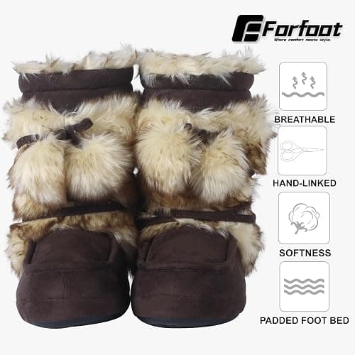 Forfoot Slipper Boots, Cozy Indoor Booties for Women Fluffy Comfortable House Shoes Fuzzy Anti-Slip Boots Winter thumbnail 3