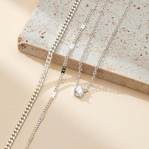 WomenGifts Layered Gold Necklaces for Women, 14K Gold Sterling Silver Plated Dainty Pendant Necklace Set Non Tarnish, Chunky Stackable Cuban Chain Choker, Trendy Birthstone Vacation Jewelry Gift thumbnail 8