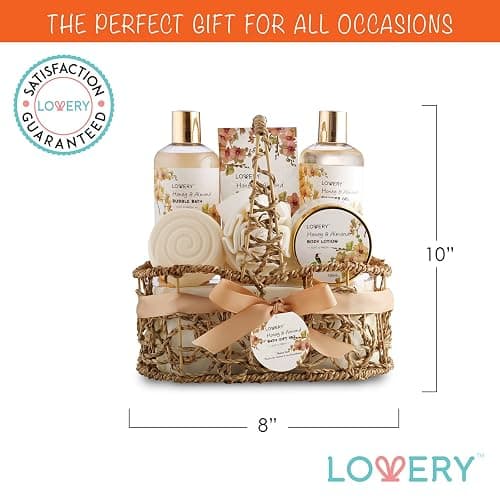 Christmas Gift Baskets for Women Gifts for Women Who Have Everything, Home Spa Honey & Almond Scent, Luxury Bath & Body Set - Shower Gel, Bubble Bath, Body Lotion, Salts, Bath Bomb, Bath Puff. thumbnail 8