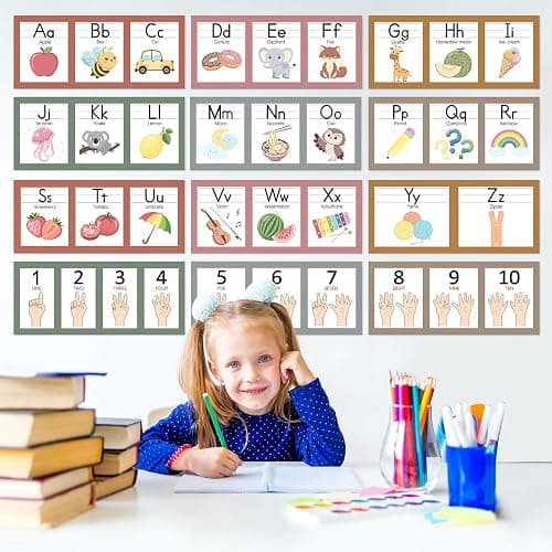 COCHIE Boho Alphabet for Classroom Wall Decorations Kindergarten Preschool, Alphabet Number Line Posters Bulletin Board Set of 12, Back to School ABC Letters Teacher Must Haves Supplies (Boho) thumbnail 7