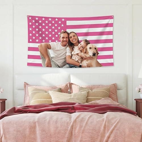 Custom Pink American US Flag with Picture, Personalized Funny Flags with Face Image Logo Photo Text Single Sided Customized Flag Tapestry for Bedroom Dorm Room Decor Garden, 2x3 3x5 4x6 5x8 Ft thumbnail 7
