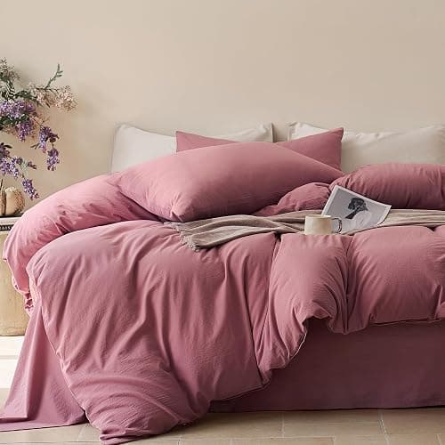 JELLYMONI Duvet Cover King Size - 100% Washed Cotton Comforter Cover with Linen-Like Texture, Breathable & Soft Bedding for Modern Home, Guest Room and Everyday Use,1 Duvet Cover & 2 Pillowcases - Image 1