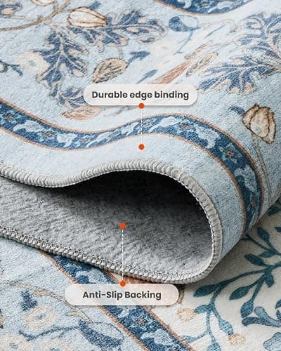 Amada Floral Washable Area Rug,8'x10',Light Blue | For Living Room,Bedroom,Dining Room,Machine Washable,Non-Slip Backing,Low-Profile Pile,Durable Edge Binding,Soft Texture thumbnail 7