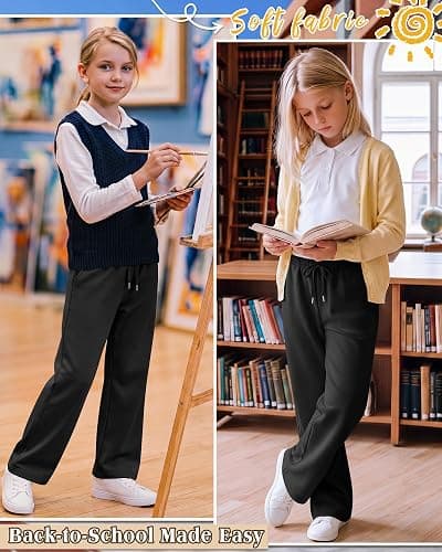 LessonZoo Girls Baggy Sweatpants Lightweight Pants | Wide Leg Pull on Athletic Jogger, Elastic Drawstring Waist and Pockets for School and Daily Wear, Casual Soft Trendy Bottoms thumbnail 3