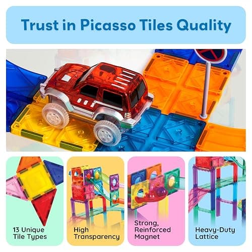 PicassoTiles 108pc Magnetic Marble Run Set with Building Tiles Race Track Car Slides Set STEM Learning Toy 3-in-1 Preschool Construction Kit for Indoor Activity and Development for Kids age 3+ PTG108 thumbnail 6