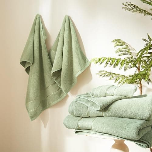 Marvione Bath Towels Set 6 Piece, 100% Turkish Cotton Highly Absorbent and Soft Towels for Bathroom 2 Bath Towels 2 Hand Towels 2 Washcloths, Sage Green thumbnail 7