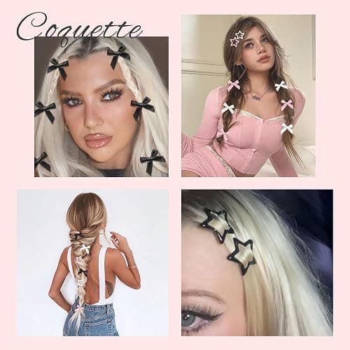 YAEISM 24PCS Bow Hair Clips - 3 Colors Satin Mini Hair Bow Clips Y2K Star Barrettes Bowknot Metal Snap Hair Accessories for Women Girls, Black thumbnail 6