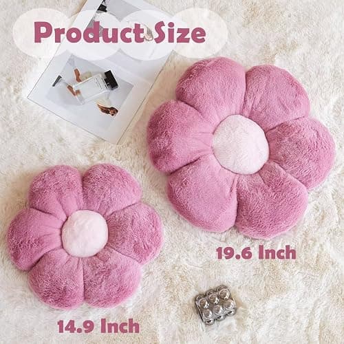 Kcvvcr Dusty Purple Flower Pillow, Cute Decorative Flower Shaped Throw Pillow with Faux Rabbit Fur, 14.9" Soft Flower Plush Throw Pillow Floor Pillows Room Décor for Bedroom Living Room thumbnail 2